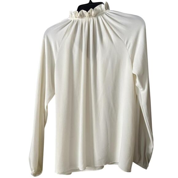 Cream Ruffle Tie Blouse - Flowy Long Sleeve, Lightweight, Elegant Boho Style - Picture 2 of 7